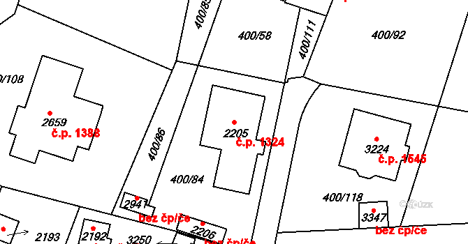 Milevsko 1324 na parcele st. 2205 v KÚ Milevsko, Katastrální mapa