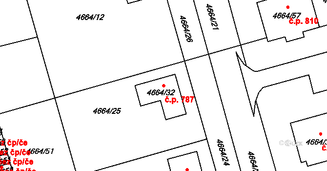 Litomyšlské Předměstí 787, Vysoké Mýto na parcele st. 4664/32 v KÚ Vysoké Mýto, Katastrální mapa