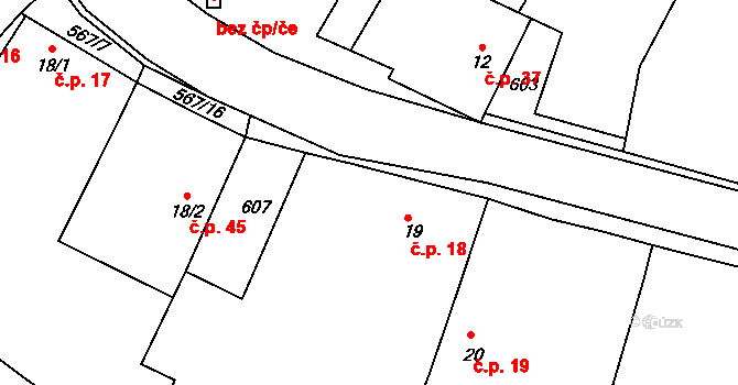 Korycany 18, Neratovice na parcele st. 19 v KÚ Korycany, Katastrální mapa