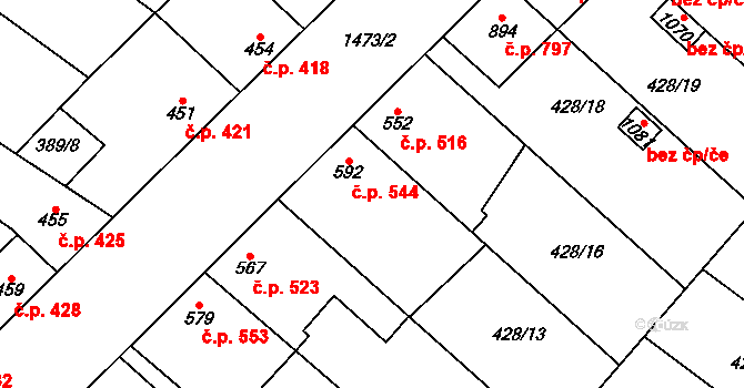 Kostelec nad Labem 544 na parcele st. 592 v KÚ Kostelec nad Labem, Katastrální mapa
