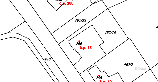 Čisovice 18 na parcele st. 266 v KÚ Čisovice, Katastrální mapa