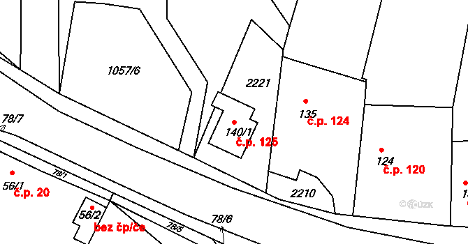Dražice 125 na parcele st. 140/1 v KÚ Dražice u Tábora, Katastrální mapa