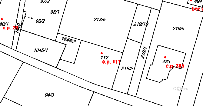 Opařany 111 na parcele st. 112 v KÚ Opařany, Katastrální mapa