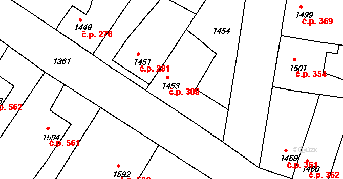 Veselí nad Lužnicí II 309, Veselí nad Lužnicí na parcele st. 1453 v KÚ Veselí nad Lužnicí, Katastrální mapa