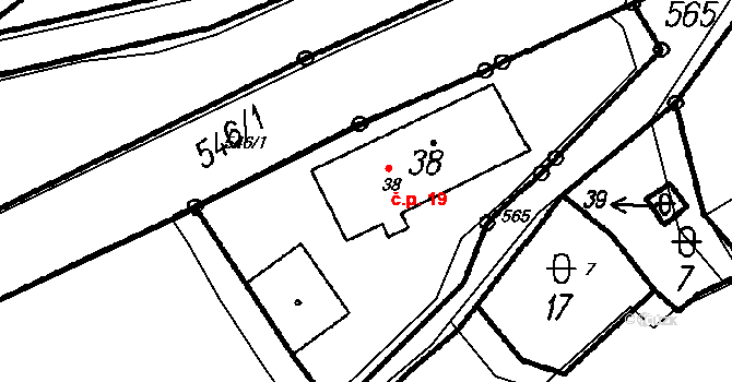 Chalupy 19, Všeruby na parcele st. 38 v KÚ Chalupy, Katastrální mapa