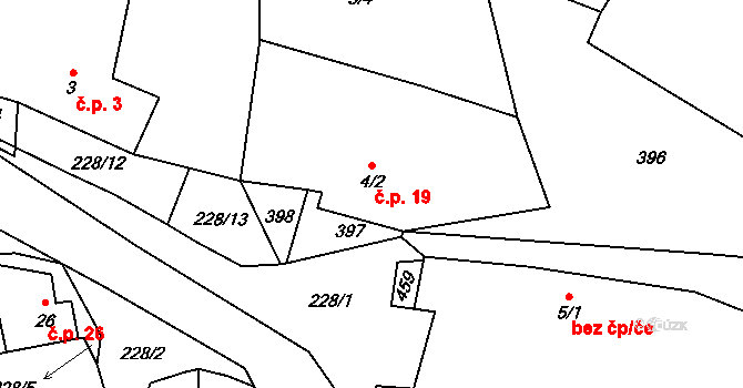 Tuškov 19, Kašperské Hory na parcele st. 4/2 v KÚ Tuškov, Katastrální mapa