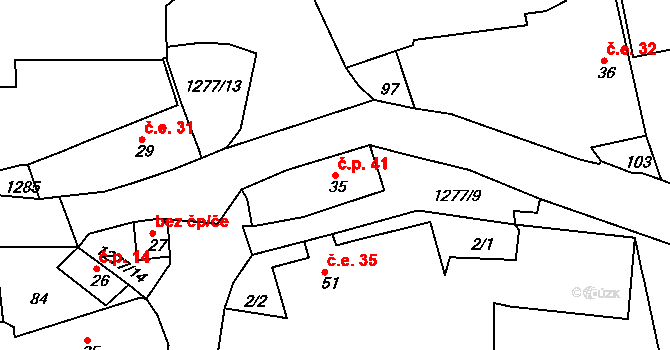 Olešná 41, Němčovice na parcele st. 35 v KÚ Olešná u Radnic, Katastrální mapa