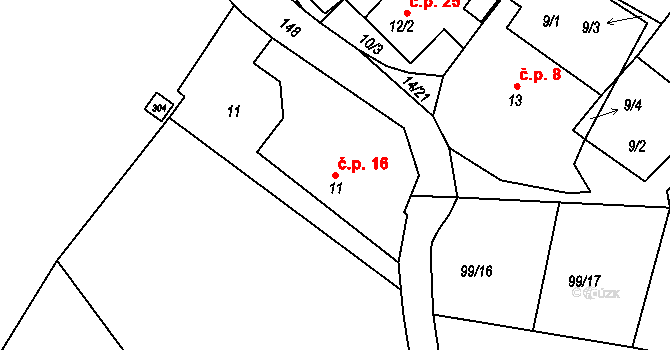 Sušice 16, Míčov-Sušice na parcele st. 11 v KÚ Sušice, Katastrální mapa