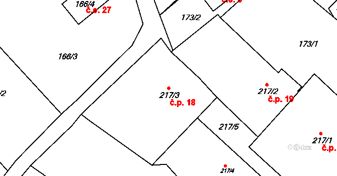 Doubravice 18, Nahořany na parcele st. 217/3 v KÚ Lhota u Nahořan, Katastrální mapa