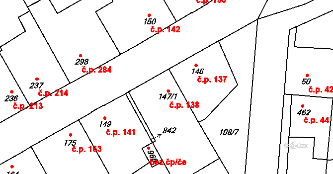 Rosice 138, Pardubice na parcele st. 147/1 v KÚ Rosice nad Labem, Katastrální mapa