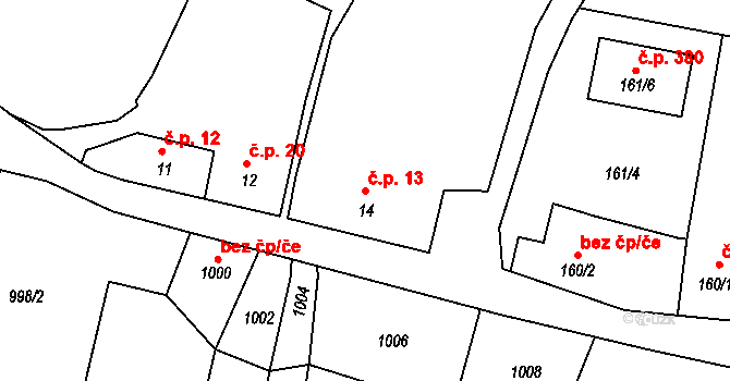 Jestřebí 13, Rájec-Jestřebí na parcele st. 14 v KÚ Jestřebí, Katastrální mapa