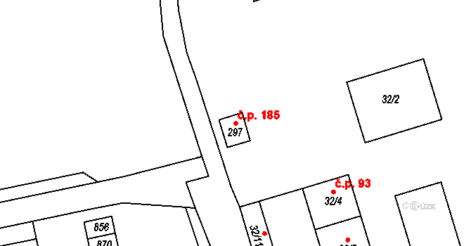 Studánka 185, Hranice na parcele st. 297 v KÚ Studánka u Aše, Katastrální mapa
