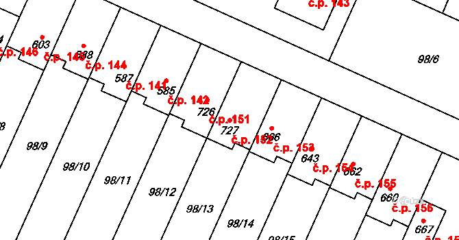 Horoušany 152 na parcele st. 727 v KÚ Horoušany, Katastrální mapa