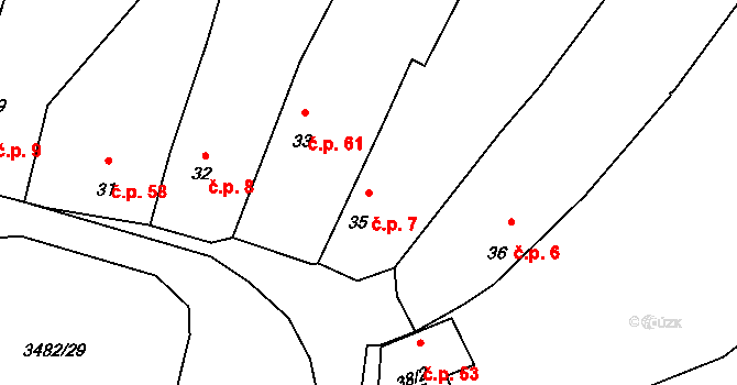 Kozojedy 7 na parcele st. 35 v KÚ Kozojedy u Kralovic, Katastrální mapa