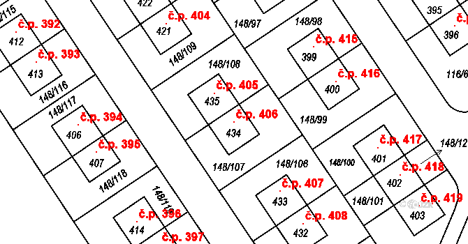 Zlonín 406 na parcele st. 434 v KÚ Zlonín, Katastrální mapa