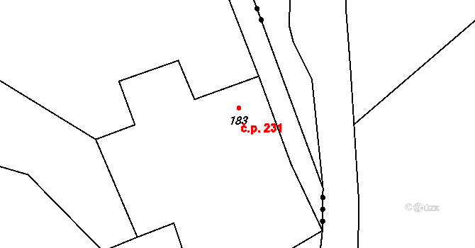 Debřece 231, Skuhrov nad Bělou na parcele st. 183 v KÚ Skuhrov nad Bělou, Katastrální mapa