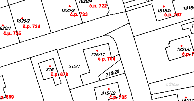 Dobruška 704 na parcele st. 315/11 v KÚ Dobruška, Katastrální mapa