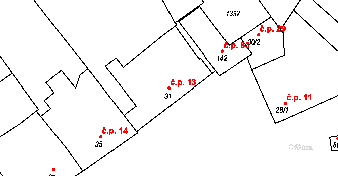 Cvrčovice 13, Zdounky na parcele st. 31 v KÚ Cvrčovice u Zdounek, Katastrální mapa