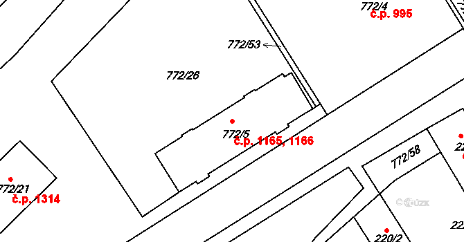 Holešov 1165,1166 na parcele st. 772/5 v KÚ Holešov, Katastrální mapa