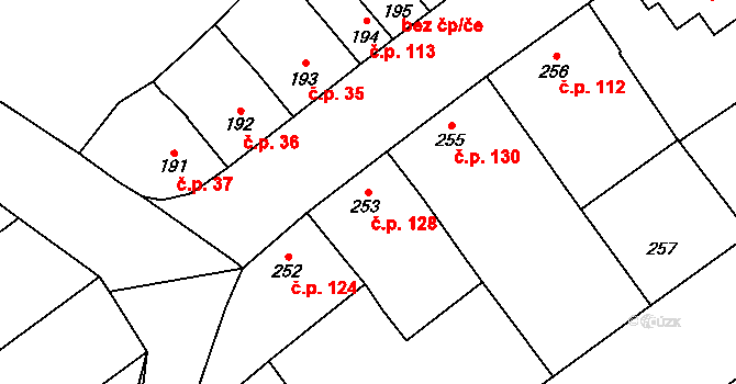 Čehovice 128 na parcele st. 253 v KÚ Čehovice, Katastrální mapa