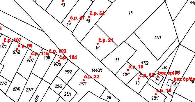 Slatinky 21 na parcele st. 16 v KÚ Slatinky, Katastrální mapa