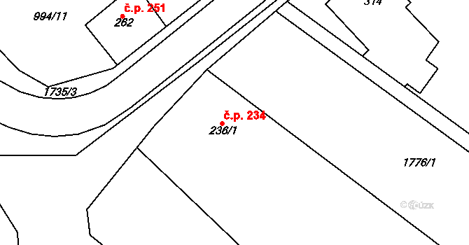 Jevišovice 234 na parcele st. 236/1 v KÚ Jevišovice, Katastrální mapa