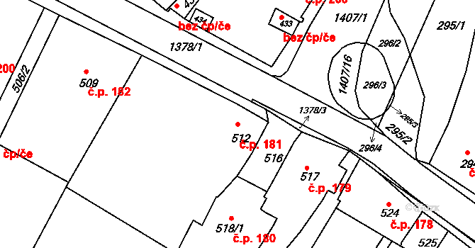 Šatov 181 na parcele st. 512 v KÚ Šatov, Katastrální mapa