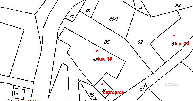 Hranické Loučky 15, Hustopeče nad Bečvou na parcele st. 83 v KÚ Hranické Loučky, Katastrální mapa