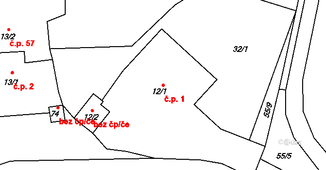Štipoklasy 1 na parcele st. 12/1 v KÚ Štipoklasy u Černín, Katastrální mapa