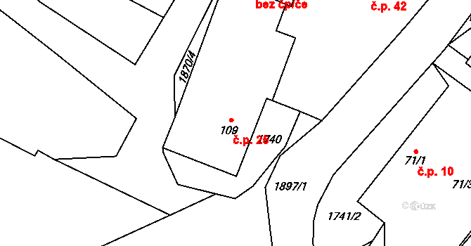 Nesměřice 25, Zruč nad Sázavou na parcele st. 109 v KÚ Nesměřice, Katastrální mapa