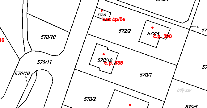 Včelná 388 na parcele st. 570/12 v KÚ Včelná, Katastrální mapa