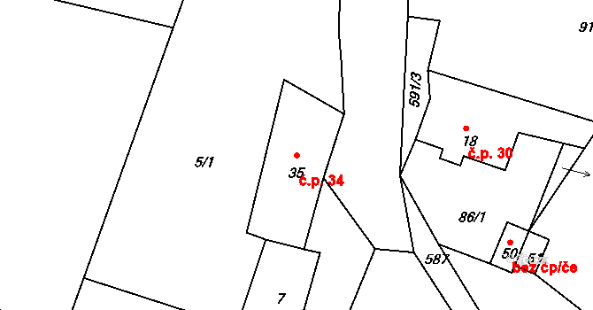 Lipná 34, Hazlov na parcele st. 35 v KÚ Lipná u Hazlova, Katastrální mapa