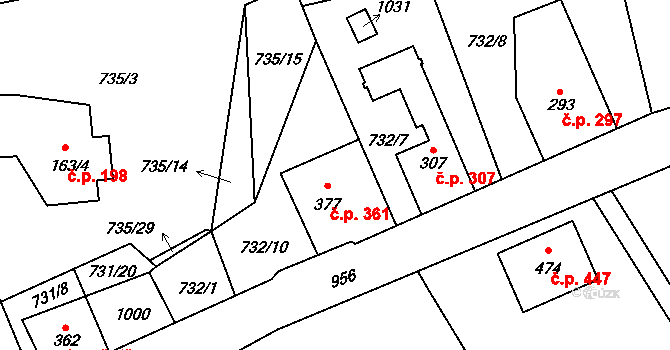 Kokonín 361, Jablonec nad Nisou na parcele st. 377 v KÚ Kokonín, Katastrální mapa