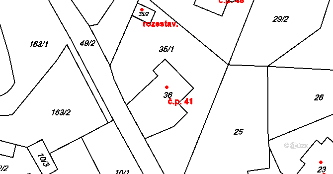 Henčov 41, Jihlava na parcele st. 36 v KÚ Henčov, Katastrální mapa