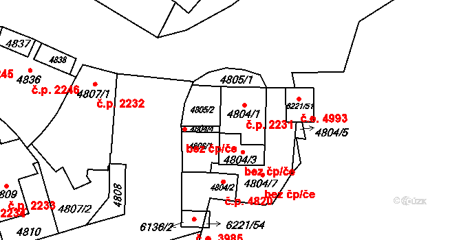 Jihlava 2231 na parcele st. 4804/1 v KÚ Jihlava, Katastrální mapa