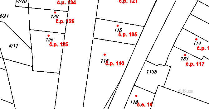 Černuc 110 na parcele st. 116 v KÚ Černuc, Katastrální mapa