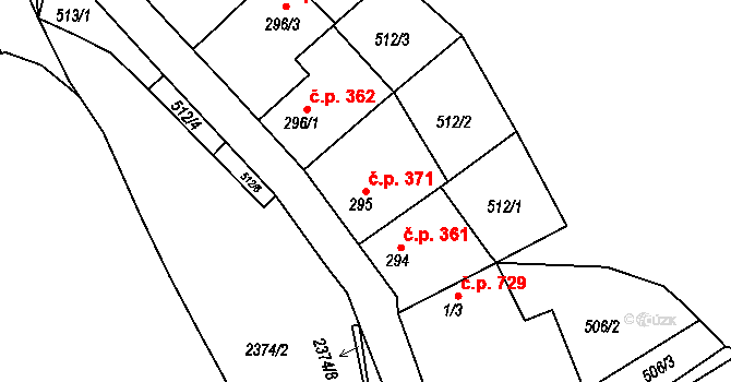 Tišnov 371 na parcele st. 295 v KÚ Tišnov, Katastrální mapa