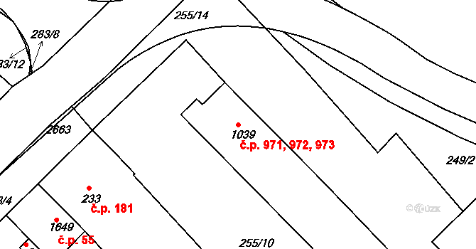 Tišnov 971,972,973 na parcele st. 1039 v KÚ Tišnov, Katastrální mapa