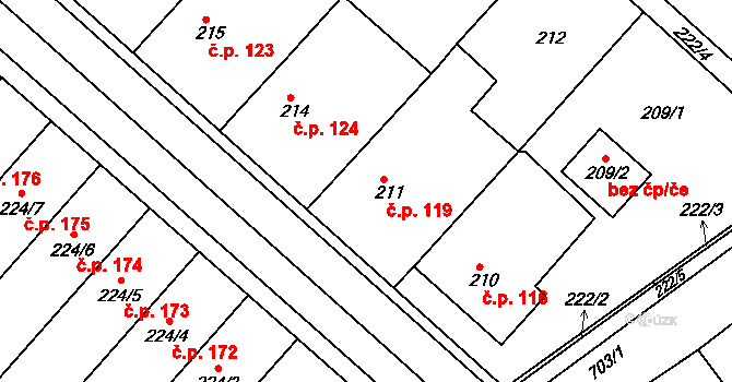 Skoronice 119 na parcele st. 211 v KÚ Skoronice, Katastrální mapa