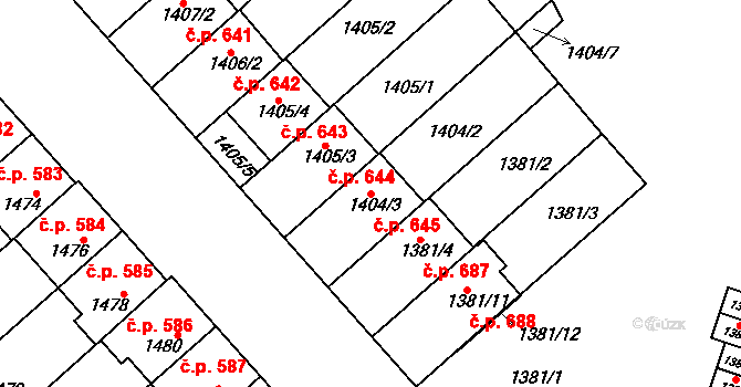 Vnorovy 645 na parcele st. 1404/3 v KÚ Vnorovy, Katastrální mapa
