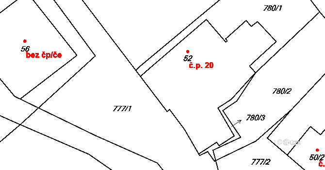 Májůvka 20, Bílčice na parcele st. 52 v KÚ Májůvka, Katastrální mapa