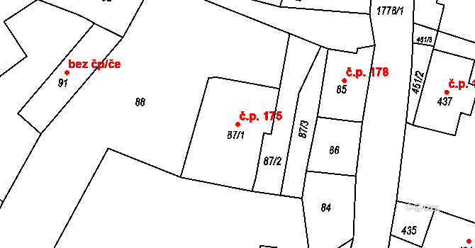 Moravský Beroun 175 na parcele st. 87/1 v KÚ Moravský Beroun, Katastrální mapa