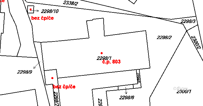 Pod Cvilínem 803, Krnov na parcele st. 2298/1 v KÚ Opavské Předměstí, Katastrální mapa