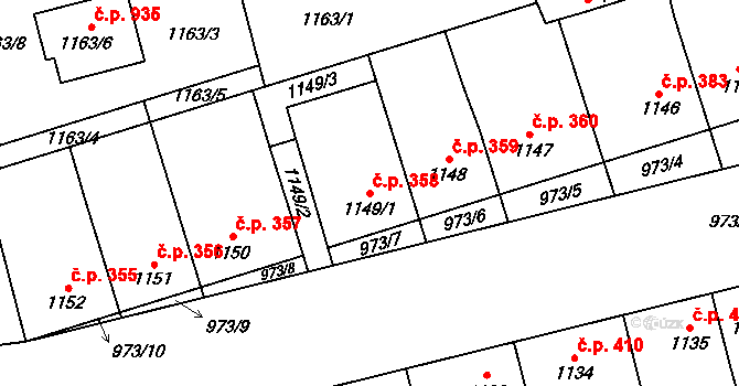 Libušín 358 na parcele st. 1149/1 v KÚ Libušín, Katastrální mapa
