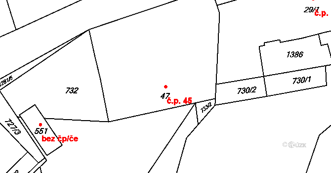 Jarošov nad Nežárkou 45 na parcele st. 47 v KÚ Jarošov nad Nežárkou, Katastrální mapa