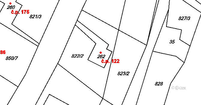 Myslík 122, Palkovice na parcele st. 262 v KÚ Myslík, Katastrální mapa