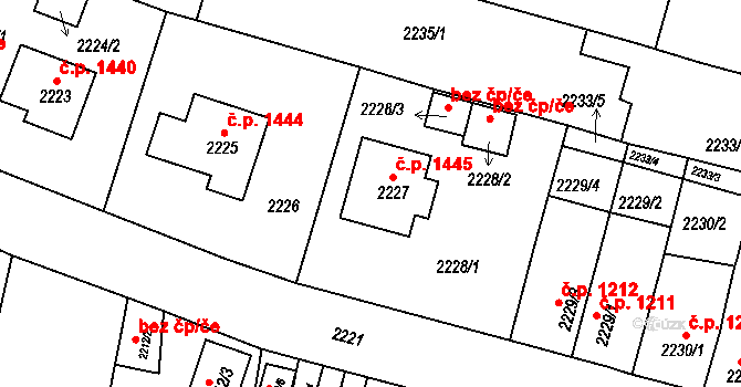 Tachov 1445 na parcele st. 2227 v KÚ Tachov, Katastrální mapa