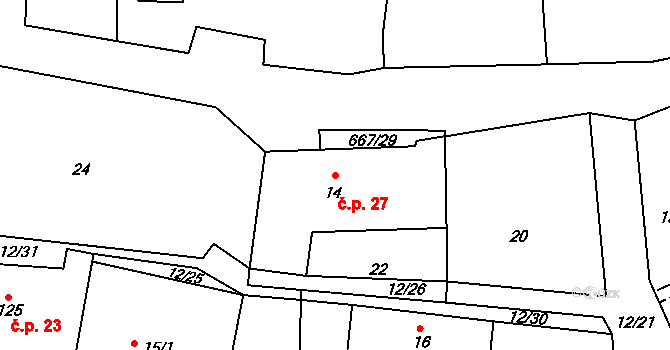 Libřice 27 na parcele st. 14 v KÚ Libřice, Katastrální mapa