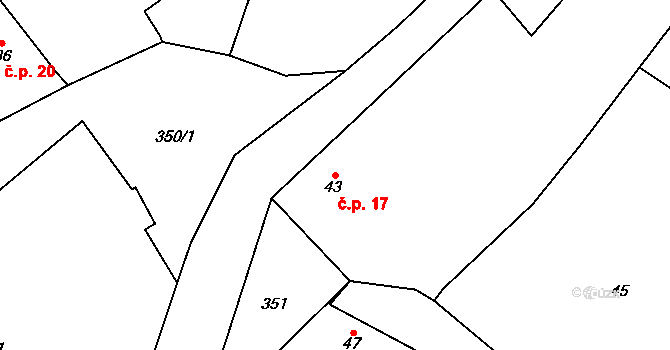 Dětřichov 17, Uničov na parcele st. 43 v KÚ Dětřichov, Katastrální mapa