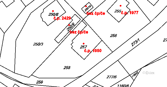 Rožnov pod Radhoštěm 1950 na parcele st. 257 v KÚ Tylovice, Katastrální mapa